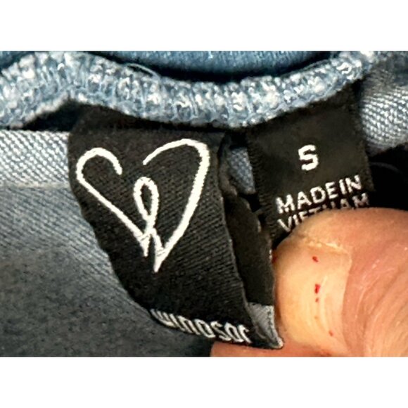 NST Windsor Denim Blue Pleated Mini Skirt Wide Belt Y2K Clubwear Women Small - Picture 7 of 7